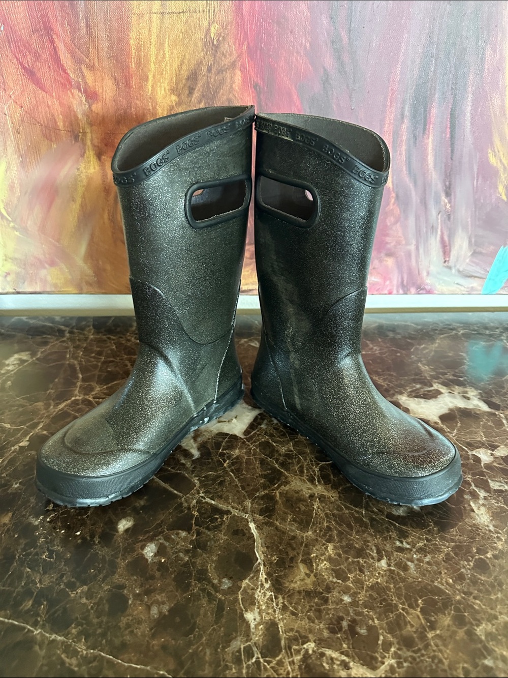 Bogs Black Glitter Kids Waterproof Pull-On Boots